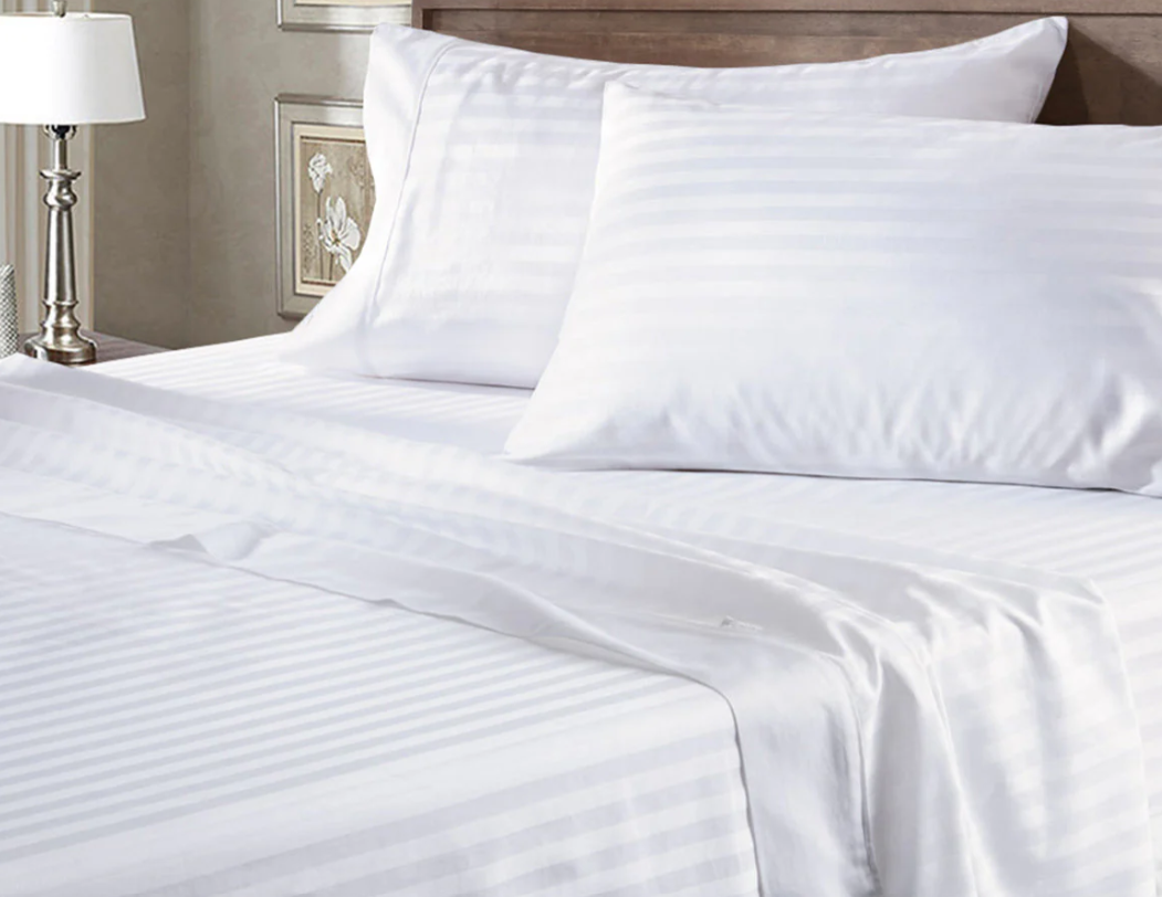 100% COTTON -STRIPE WHITE BEDSHEET 300TC